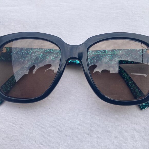 Marc Jacobs Sunglasses 229/S 2PO3J/SP Black Green Glitter Square Black Lenses - Picture 4 of 15